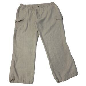 Caribbean Mens 100% Linen Pants 46x32 Tan Drawstring Flat Front Vacation